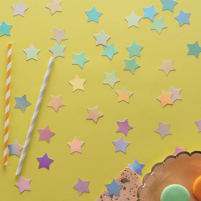 Laser Silver Star Confetti Holographic Table Decoration for Baby Shower Birthday Wedding Graduation Eid Ramadan Theme Party,1.2 inch in Diameter,200 Counts