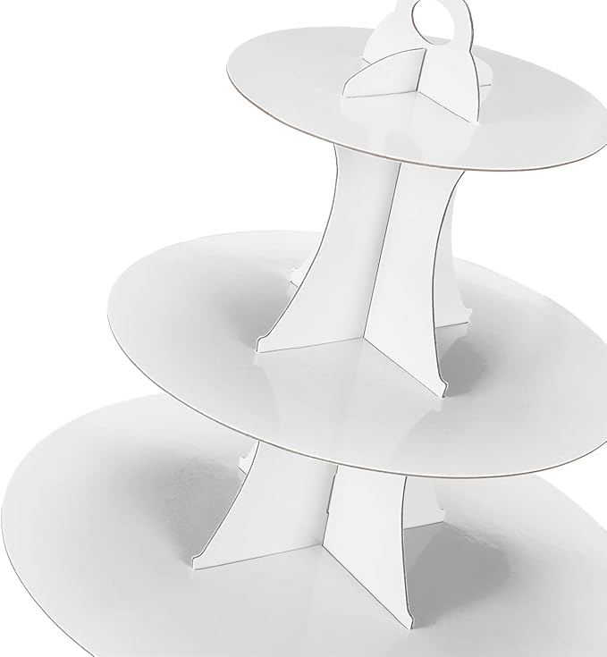 3-Tier Cupcake Stand, Cake Stand holder, Tiered DIY Cupcake Stand Tower for Dessert Table Displays, Birthday Theme Party Favors Decoration, Floral Tea Party, 12" W x 12.8" H, White