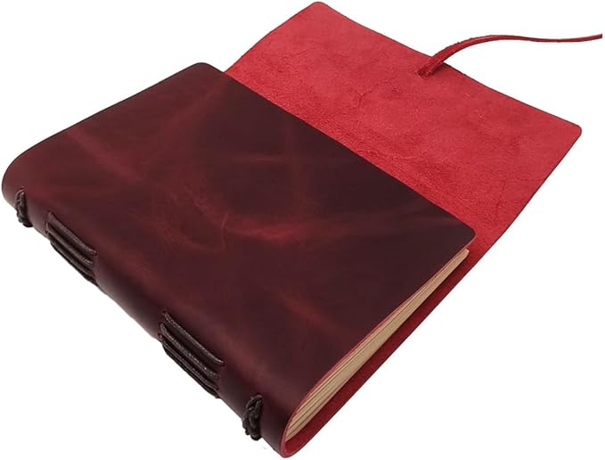 Red Notebook Journal - Nice Genuine Leather Journaling for writers A5 Size Diary 6.2x8.5 Inch,Notepad For Women,Man,Vintage,Gifts,Work,Traveler,Personal,Wine Red