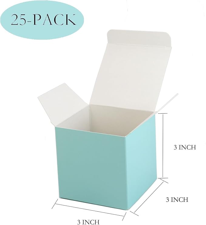 Oletx 25 Pcs Blue Paper Gift Boxes, Small Candy Boxes Bulk, 3x3x3 inch Gift Box with Lids, Goodie Treat Boxes for Party Favors, Birthday Gifts, Wedding Gifts