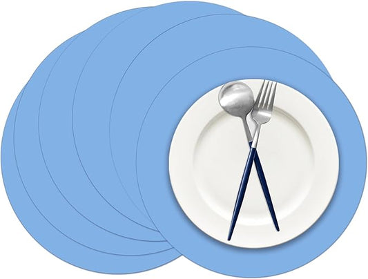 50 Pieces Baby Blue Paper Place Mats Round Disposable Table Mats Blue Paper Doilies Decorative Placemats for Wedding Banquet Party Home Dining Tableware Decor