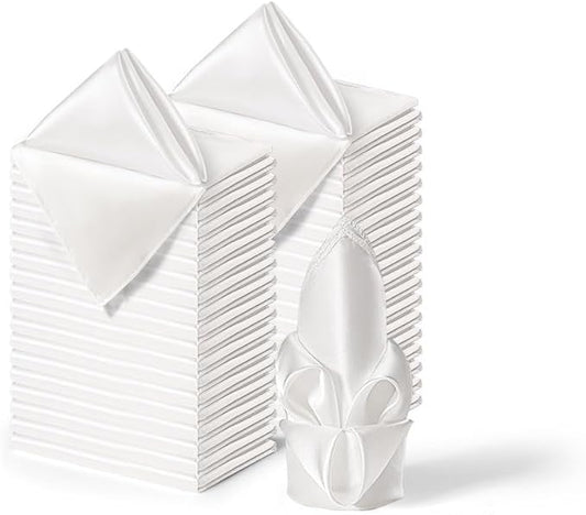 36 Pack Square Satin Dinner Napkins, 16x16 Inches Silky Soft Smooth Table Cloth Napkins for Restaurant Weddings Banquet Party Decoration, White