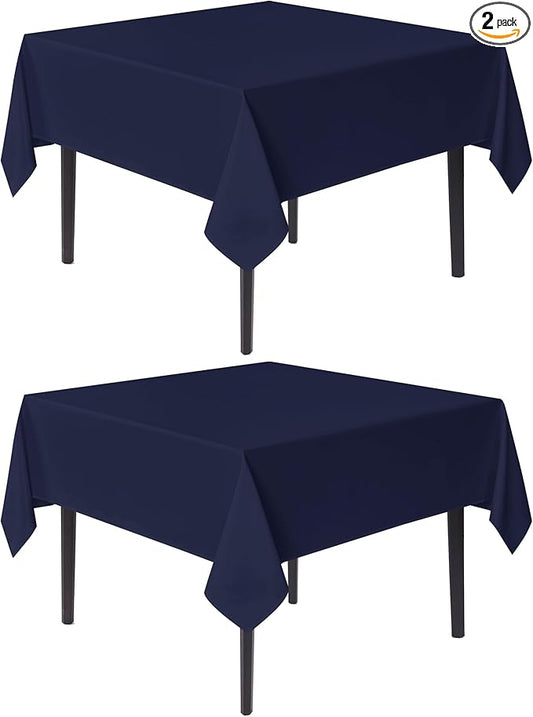 sancua Square Tablecloths 85x85 Inch, 2 Pack - Navy Blue Fabric Table Cloth for Square or Round Tables, Washable Polyester Table Cover for Outdoor Party, Birthday, Buffet, Resturant