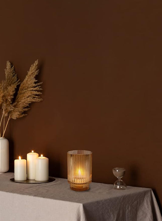 Serene Spaces Living Amber Ribbed Glass Votive Holder, Decorative Centerpiece for Wedding, Christmas, Thanksgiving, Party, Dining Table, Living Room, Home Décor, Measures 3.25" Diameter and 5" Tall
