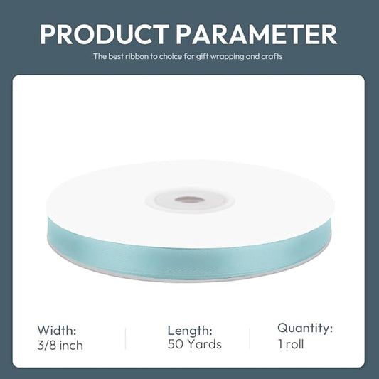 KMER LIFE 3/8" Wide x 50 Yards Baby Blue Polyester Satin Ribbon, Perfect for Wedding Decor, Crafts, Gift Wrapping & Other Projects
