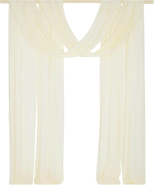 SHERWAY 2 Panels 30Ft Extra Long Chiffon Arch Drapes for Wedding Party Reception Backdrop Ceremony Swag Decoration (Ivory & Ivory)