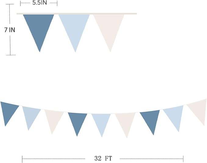 32Ft Blue Party Decorations Retro Blue Triangle Banner Flag Pennant Bunting Fabric Garland Streamers for Nautical Wedding Birthday Ahoy Achor Bridal Baby Shower Under The Sea Party Decoration