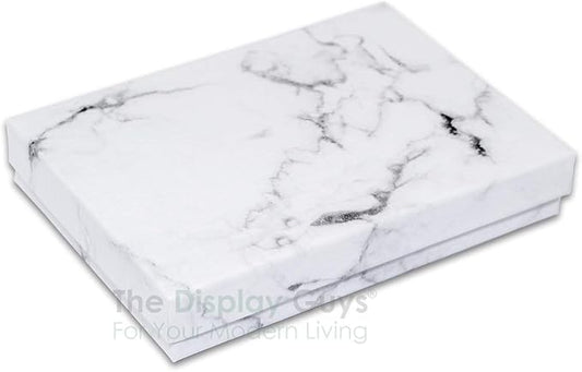 TheDisplayGuys - 25-Pack #53 Kraft Paper Cardboard Gift Boxes/Jewelry Cases w. Cotton Padding & Lid - Marble White - (5.4" x 3.9" x 1.0")