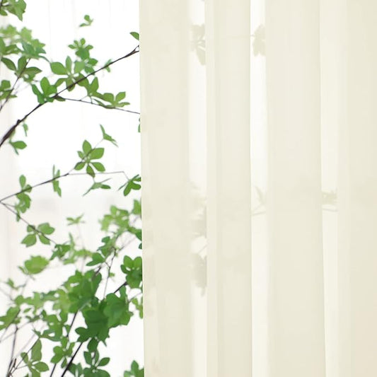 Window Beige Sheer Curtains 108 Inches Long 2 Panels Sheer Curtain Basic Rod Pocket Panel for Bedroom Children Living Room Yard Kitchen (Beige, 52" W x 108" L | 2 pcs)