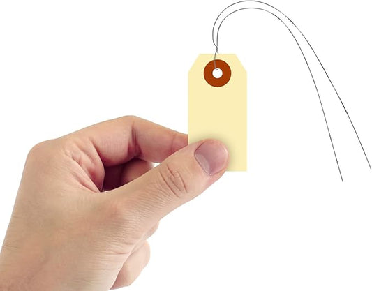 SmartSign Blank Manila Shipping Tags with Wire, Size-1, Pack of 1000, 13pt Thick Prewired Cardstock Tag, 2.75 x 1.375 inch Paper Hang Tags with Reinforced Fiber Patch