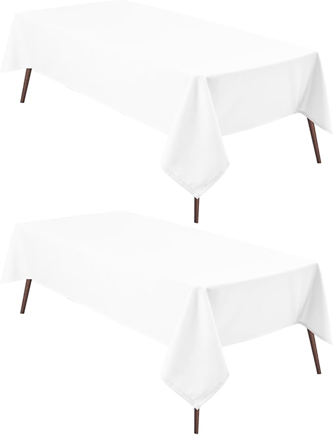 Hiasan 2 Pieces White Rectangle Tablecloth - Waterproof and Spillproof Restaurant Washable Polyester Table Cloth for Dining Room, 52 x 70 Inch