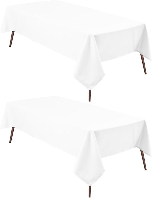 Hiasan 2 Pieces White Rectangle Tablecloth - Waterproof and Spillproof Restaurant Washable Polyester Table Cloth for Dining Room, 60 x 102 Inch