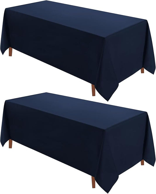 VidaFete Tablecloth 2 Pack 90 * 132inch Rectangle Table Cloth Polyester, Stain Wrinkle Resistant Rectangular Polyester Table Cover for Kitchen Dinning Party Wedding Buffet Decoration(Navy Blue)
