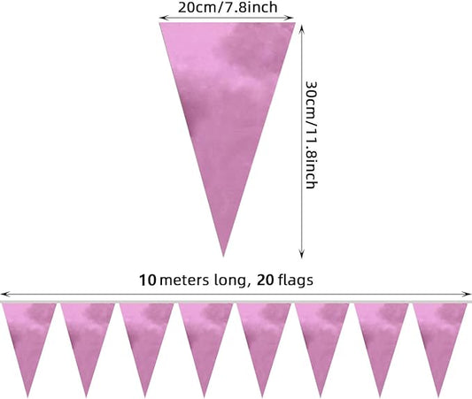 40M/130FT Pink Triangle Pennant Banner Flag Metallic Fabric Bunting Garland for Christmas Graduation Wedding Engagement Anniversary Bachelorette Birthday Bridal Shower Valentines Hen Party Supplies