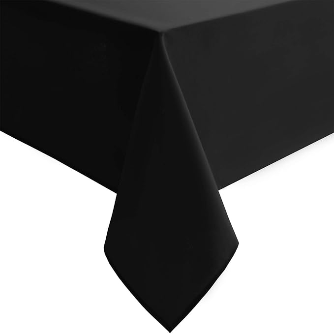 Hiasan Black Rectangle Tablecloth - Waterproof Spillproof and Wrinkle Resistant Washable Polyester Table Cloth for Dining Party, 80 x 80 inch