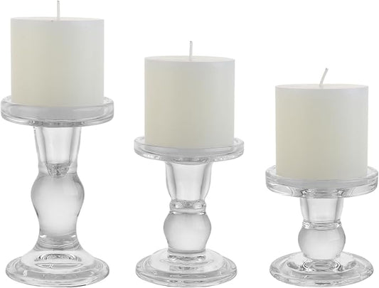 3-Piece Set of Glass Candlestick, Crystal Candlestick Holder Holder and Conical Candle, Christmas Candle Holder Decoration, Family Living Room Wedding Candle Holder (Clear)
