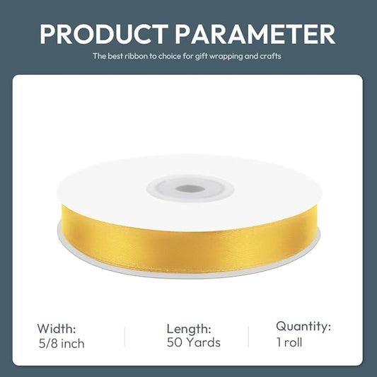 KMER LIFE 5/8" Wide x 50 Yards Yellow Single Faced Polyester Satin Ribbon, Yellow Satin Ribbon Perfect for Wedding Decor, Wreath, Crafts, Gift Wrapping & Other Projects (Yellow)