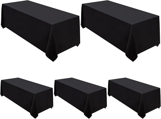 Surmente 5 Pack Black Tablecloth 90 x 132-inch Rectangular Polyester Table Cloth for Weddings, Banquets, or Restaurants