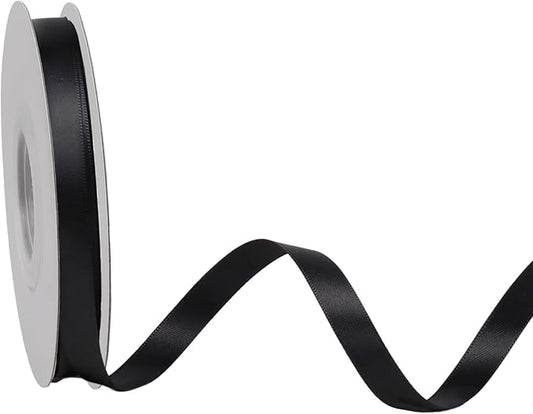 LaRibbons 3/8 Inch 25 Yard Double Faced Satin Ribbon,Black Small Satin Craft Fabric Ribbon for Gift Wrapping Floral Bouquets Wedding Party Decoration