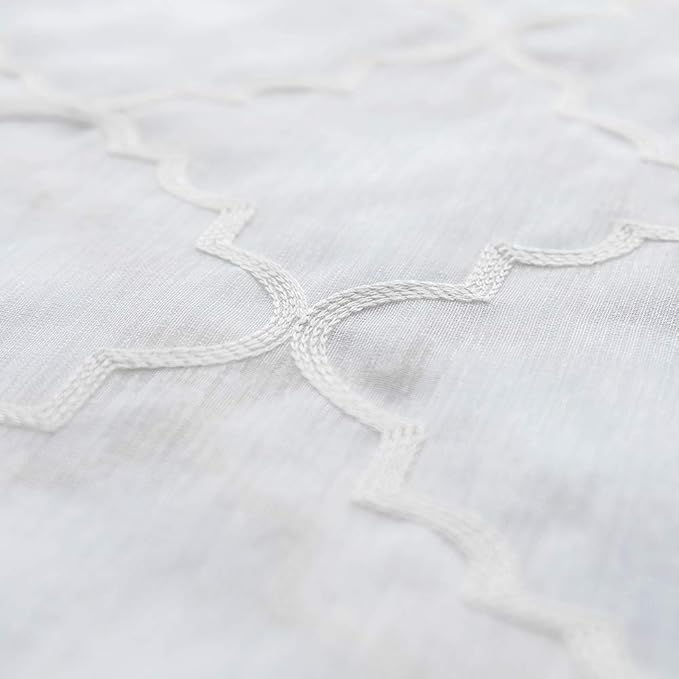 MYSTIC-HOME Sheer Curtains White 95 Inch Length, Rod Pocket Voile Drapes for Living Room, Bedroom, Floral Semi Crinkle Curtain Panels for Yard, Patio, Villa, Set of 2, 52"x 95".