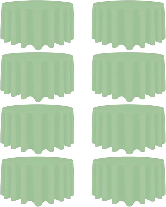 8 Pack Sage Green Round Tablecloth 90 Inch Stain and Wrinkle Resistant Round Sage Green Table Cloth Reusable and Washable Polyester Fabric Table Covers for Buffet Wedding Party and Banquet