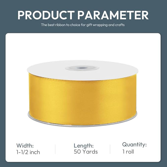 KMER LIFE 1-1/2" Wide x 50 Yards Yellow Satin Ribbon - Perfect for Wedding Decor, Wreath, Crafts, Gift Wrapping & Other Projects