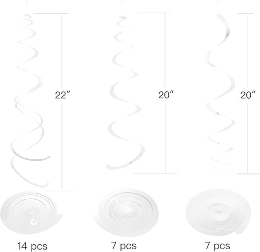 White Party Hanging Swirl Decorations Plastic Streamer for Ceiling, Pack of 28