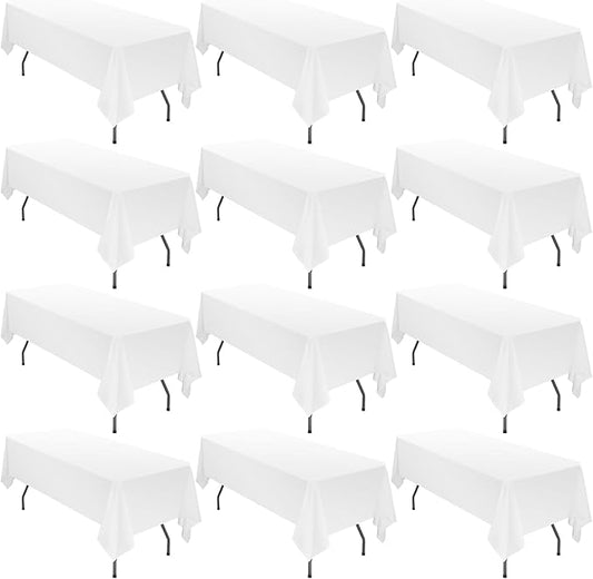12 Pack 60 x 126 Inch Tablecloth Rectangle, White Rectangle Tablecloth Polyester Tablecloth for 8 Ft Rectangle Tables, Washable Fabric Table Cover for Wedding Party Dining Buffet Parties or Camping