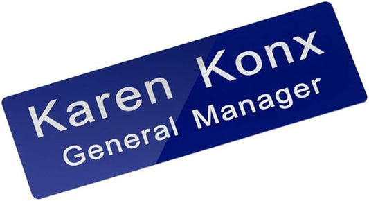 Custom Engraved Name Tag Badge for Business Personalized Identification with Pin or Magnetic Backing Aluminum ID Badge (Bule/White, 1" x 3")