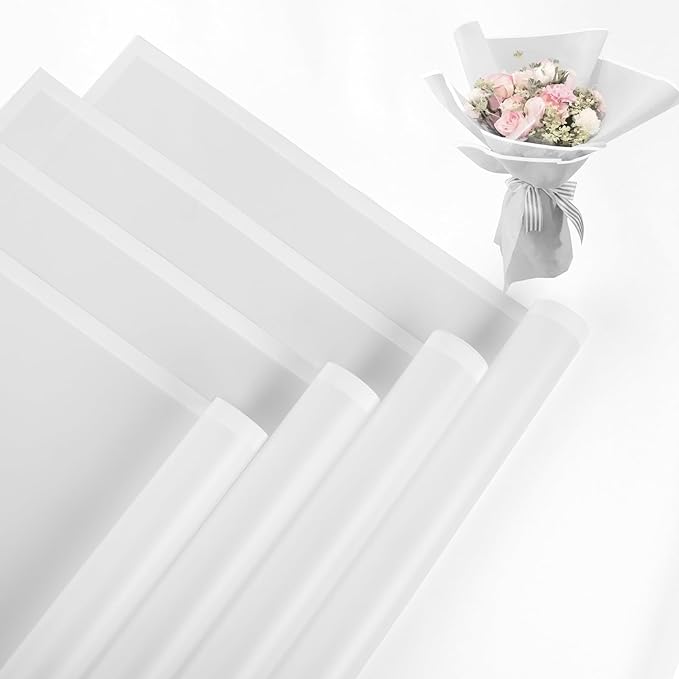 NESCCI 20 Sheet Flower Wrapping Paper - Waterproof Floral Bouquet Wrapping Paper, Florist Supplies Packaging Paper for Wedding Birthday Gift DIY (Translucent White)