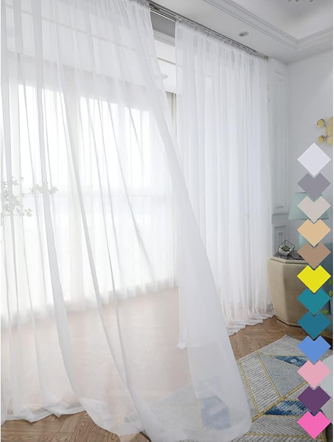 Window Ivory Sheer Curtains 48 Inches Width 45 Inches Long 2 Panels Sheer Curtains Clear Curtains Basic Rod Pocket Panel for Home/Living Room/Bedroom/Kids Room