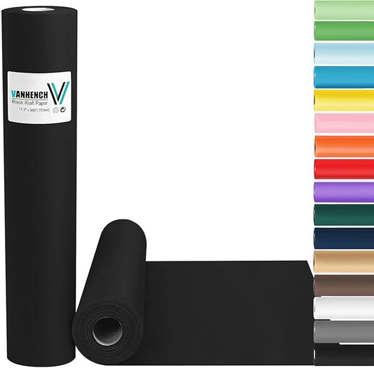Vanhench Black Wrapping Paper, 17.5" x 963" (80 1/4FT), Art Paper, Birthday, Bouquet Flower Wrapping, 80GSM 55LB