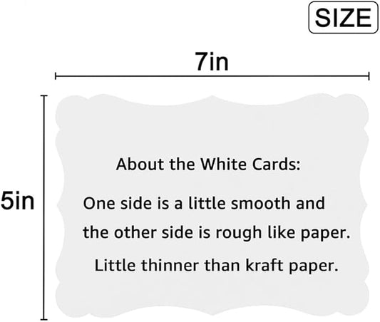 50 Pack Blank Kraft Cards Cardstock Thick Paper Brown Greeting Cards for DIY Gift Card Menus, Baby Shower and Wedding Invitations (White, 5x7IN)
