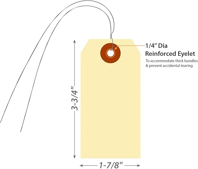 SmartSign Blank Manila Shipping Tags with Wire, Size #3 | PreWired, 13pt Cardstock Tags, 3 3/4" x 1 7/8", Pack of 100