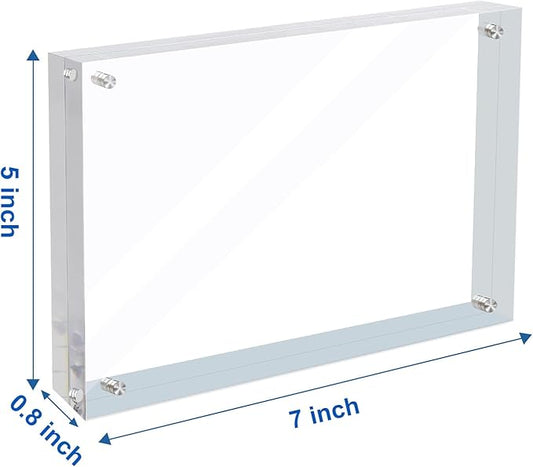 5x7 Acrylic Magnetic Picture Frame, 20 mm Thick Clear Double Sided Freestanding Photo Frame, Transparent Frameless Floating Frames with Magnets Corners