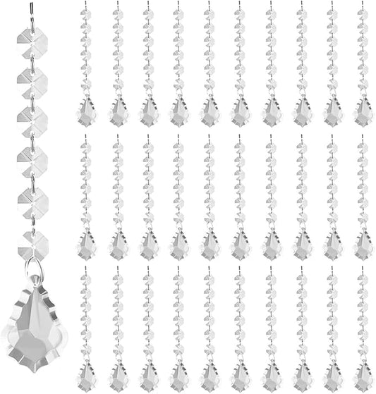 100 Pack Hanging Crystals - Clear Acrylic Prisms Pendant Ornaments for Christmas Tree, Centerpieces, Chandelier, Window & Home Decor, Ideal for Weddings, Parties Decorations (Maple Leaf)