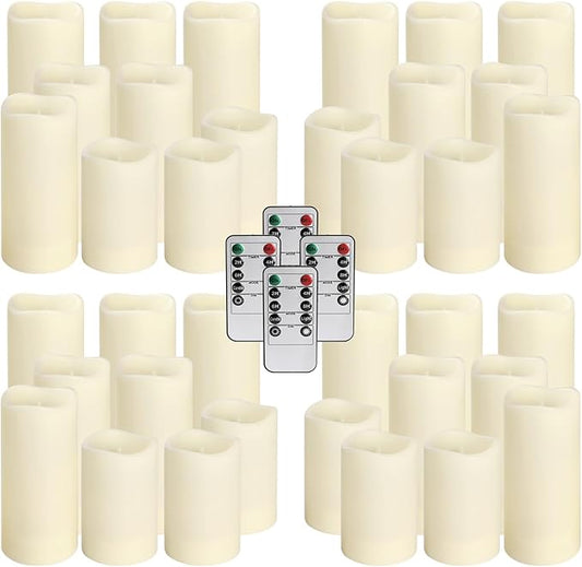 36 Pack Waterproof Flameless LED Candles - Outdoor Battery Operated Candles with Remote & Timer, Realistic Flickering Flame, Safe for Porch, Patio, Weddings, Parties & Home Decor