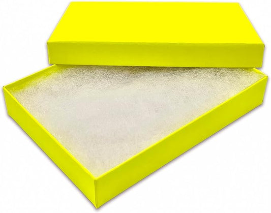 TheDisplayGuys - 25-Pack #53 Kraft Paper Cardboard Gift Boxes/Jewelry Cases w. Cotton Padding & Lid - Neon Yellow - (5.4" x 3.9" x 1.0")