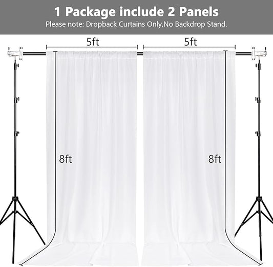 MEETSKY White Backdrop Curtains for Parties - 10ft x 8ft Wedding Photo Background Curtain Rod Pocket Fabric Drapes Panels for Birthday Holiday Party Home Decoration, 5ft x 8ft, 2 Panels