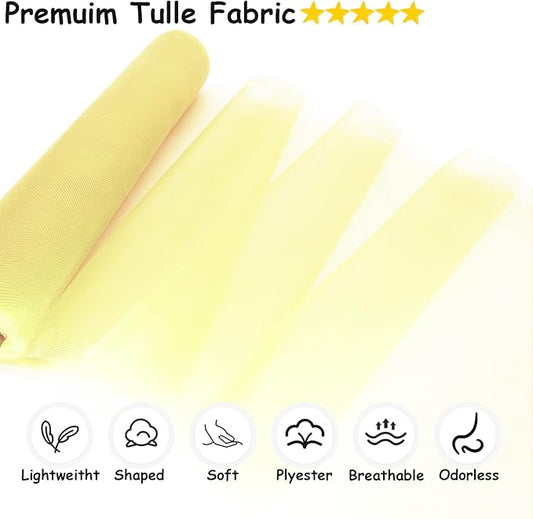 Tulle Fabric Rolls, 54 Inch by 10 Yards (30 ft) Tulle Ribbon for Wedding Party Decoration Sheer Fabric Spool Bolt, Ceiling Decor, Tutu Skirt, Christmas Gift Wrapping, Soft & Drape (Baby Maize)