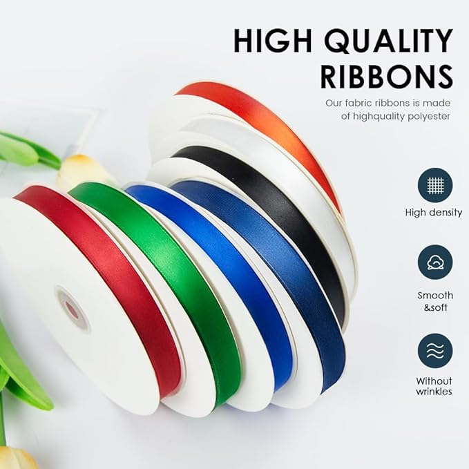 3/8" Wide x 100 Yards Single Face Polyester Satin Ribbon, Satin Ribbon for Crafts, Gift, Hair Bows, Wedding Party Decoration, Bow Making & Other Projects (Red)
