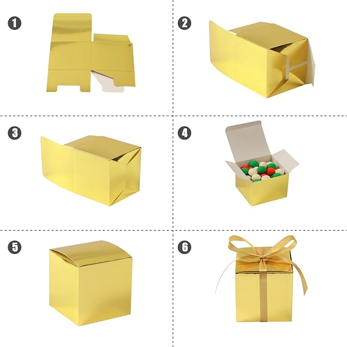COTOPHER 100pcs Small Gift Boxes, Favor Boxes 2x2x2 inches Paper Gift Boxes with Ribbons Candy Box for Wedding Favors Baby Shower Bridal Shower Birthday Party (100pcs 2x2x2, Gold)