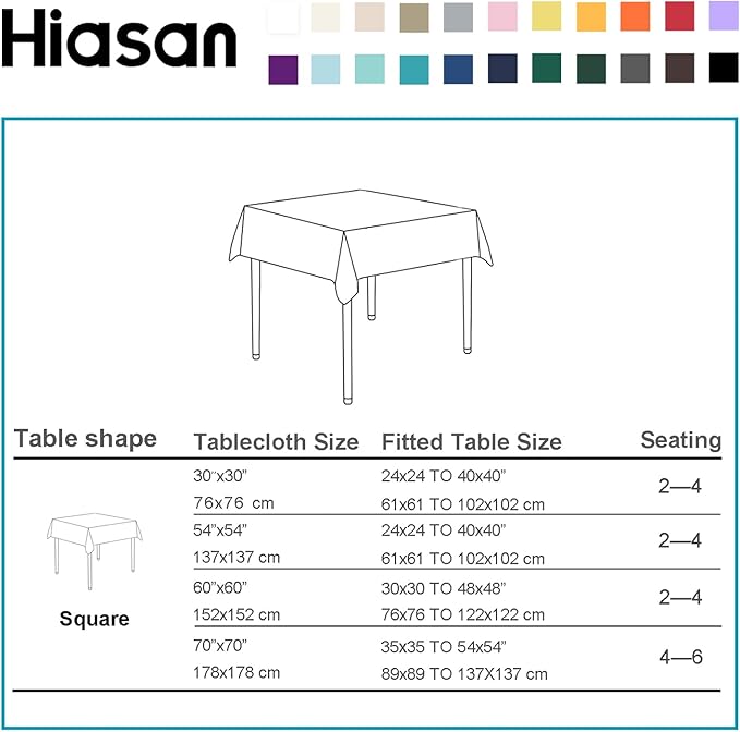 Hiasan 2 Pieces Black Tablecloth Square - Waterproof and Wrinklr Resistant Washable Polyester Fabric Table Cloth for Dining Room and Outdoor Use, 60 x 60 Inch