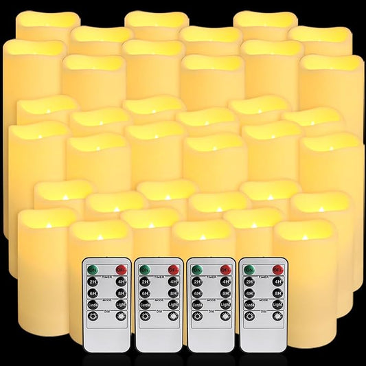 36-Pack Flickering Flameless Candles with Remote Control - LED Fake Candle Perfect for Wedding,Outdoor,Table,Halloween,Christmas Decor - Create a Magical Ambiance Effortlessly(Three Sizes)
