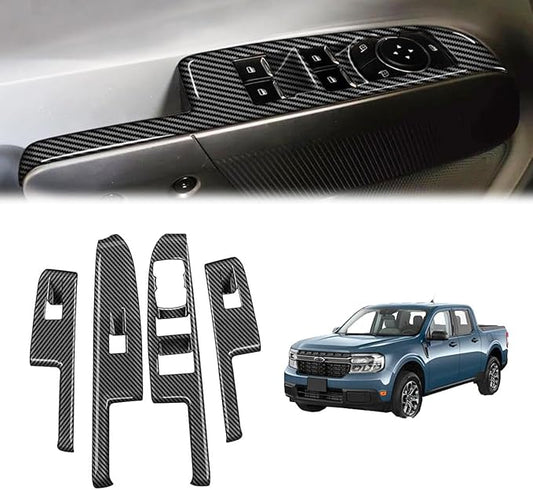 4pcs Carbon Fiber Style Front Rear Doors Window Glass Lift Switch Panel Cover Decorative Sticker Protection Car Interior Accessories for 2022-2025 Ford Maverick KT13