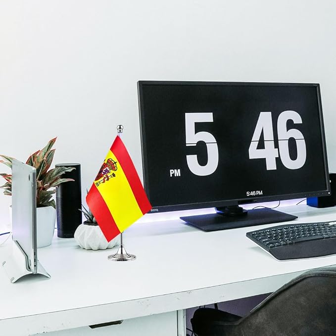 Spain Flag Spanish Flags, Small Mini Spanish Desk Flag, Used for Table Office Classroom Home Patriotic Events Decorations