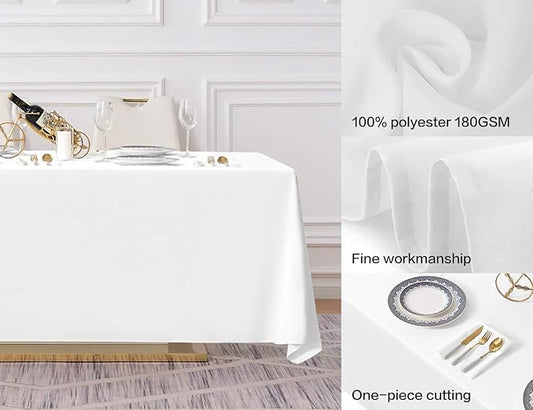 Surmente White Rectangle Tablecloth 90 x 132-inch Rectangular Polyester Table Cloth for Weddings, Banquets, or Restaurants