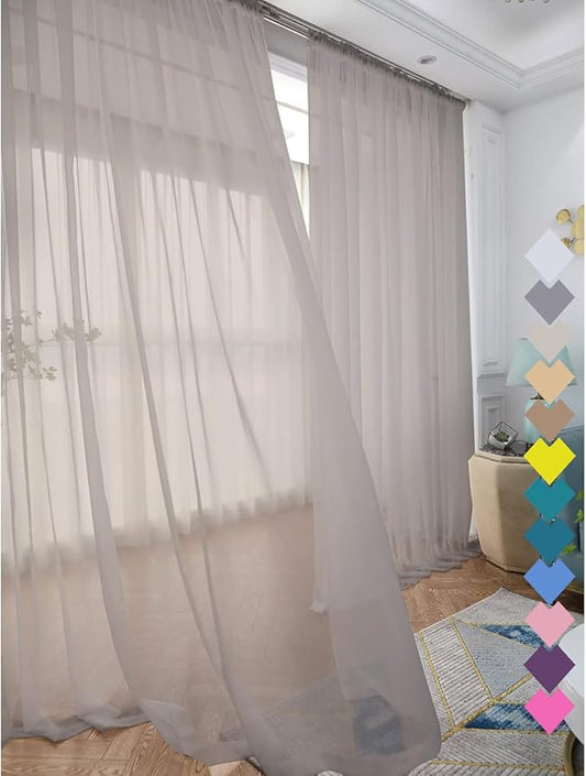 Window Light Grey Sheer Curtains 60 Inches Width 45 Inches Long 2 Panels Sheer Curtain Clear Curtains Basic Rod Pocket Panel for Home Living Room Bedroom Kids Room Yard Patio Parlor Sliding