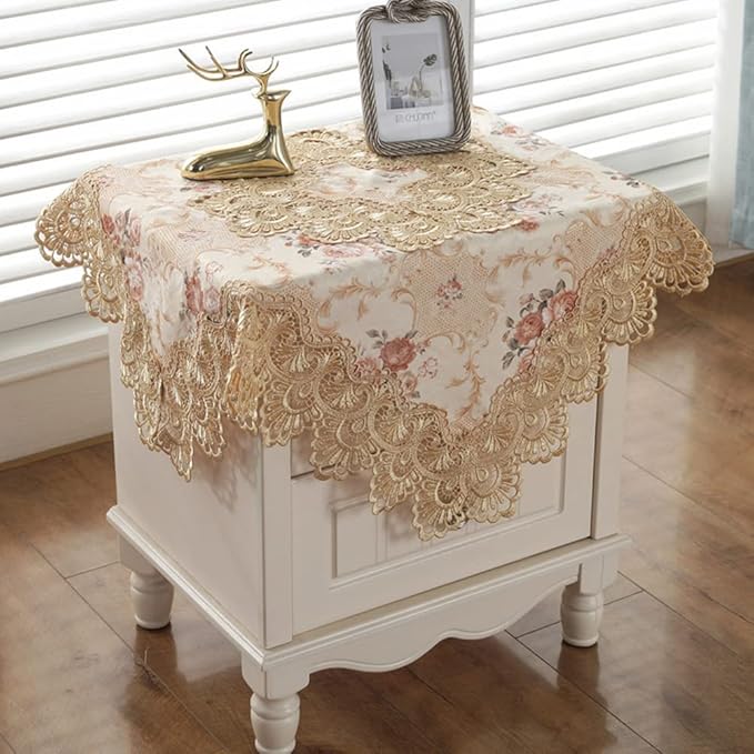 vctops Damask Lace Patchwork Tablecloth Luxury Square Small Table Cover Elegant Floral Embroidered Lace Table Cloth for Party Kitchen Dinning Picnic Decoration (Type G,22"x22")