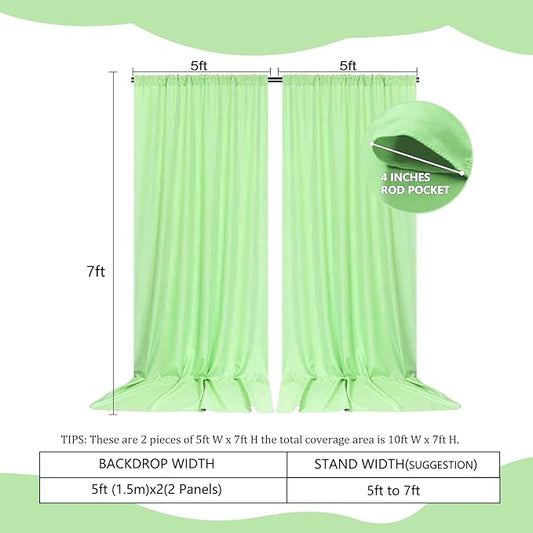 2 Panels Light Green Backdrop Curtain, 10 x 7 Feet Background Curtains for Parties, Weddings, Baby Showers, Bachelorette Halloween, Christmas Birthday Party Photoshoot Backdrop Curtains Decorations